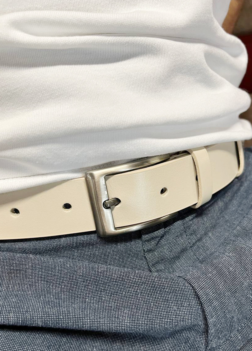 Ремень мужской кожаный PS-3574 (130 см) бежевый под брюки классический Puos (259753572)