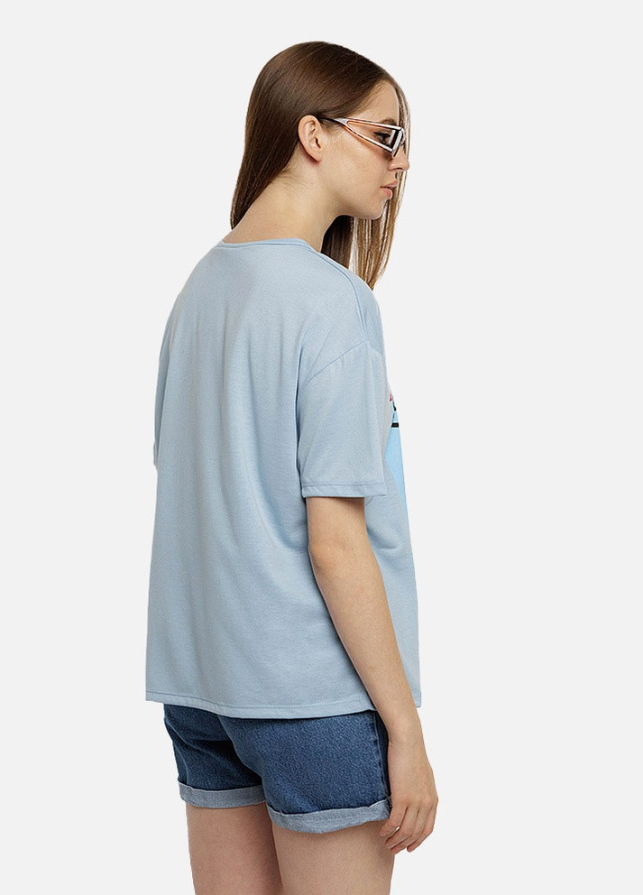 Голубая летняя женская футболка оверсайз цвет голубой цб-00219317 So sweet