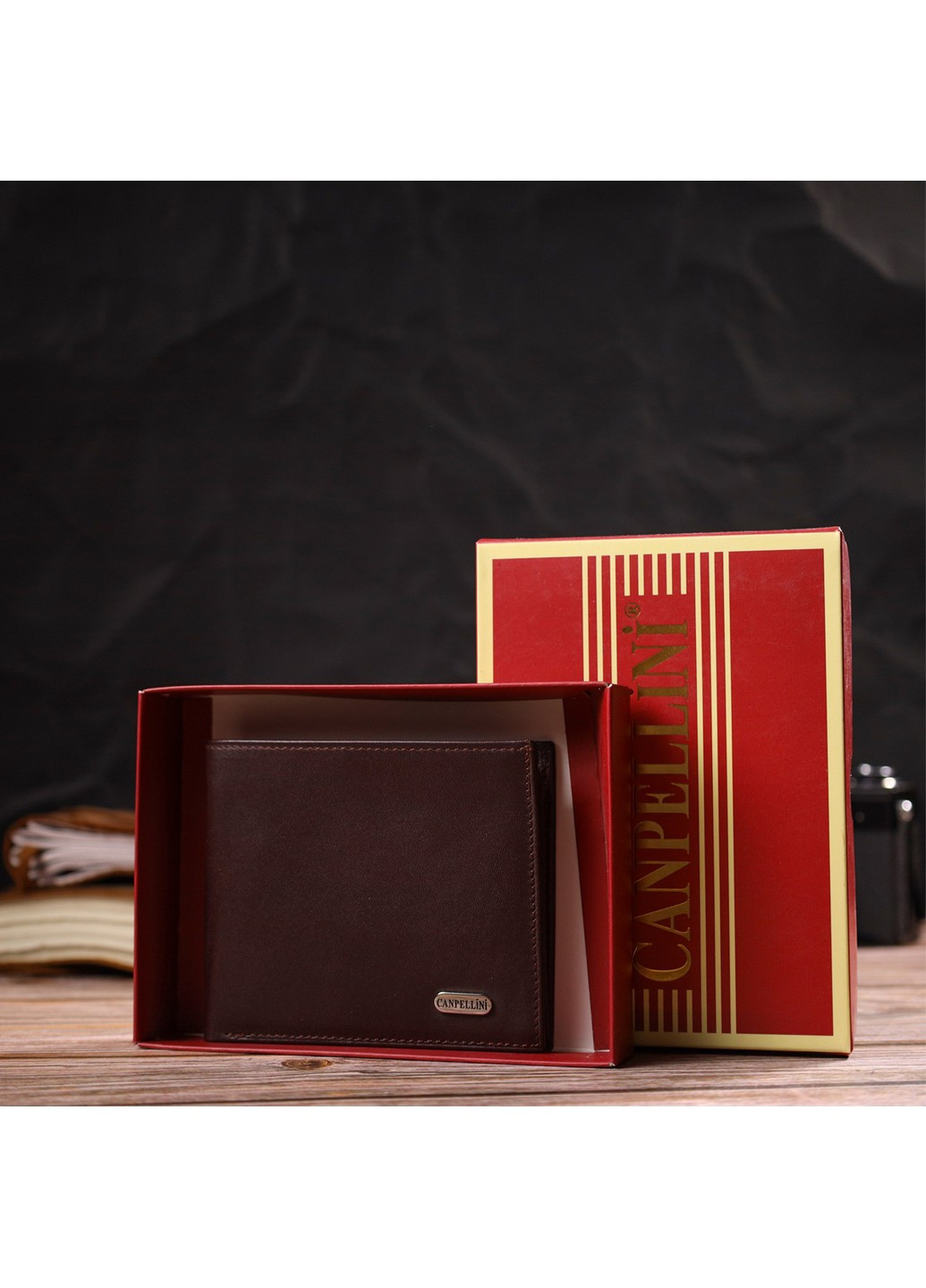 Оригінальне чоловіче портмоне з натуральної гладкої шкіри 21782 Темно-коричневе Canpellini (259874094)