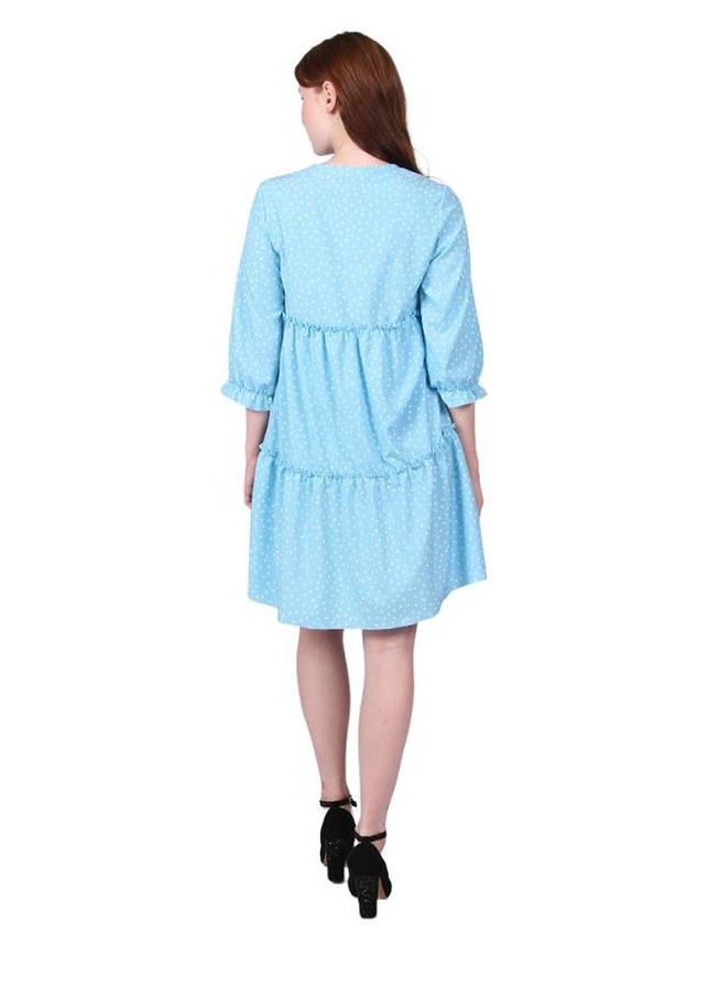 Голубое кэжуал платье женское 074 горох белый софт голубой Актуаль