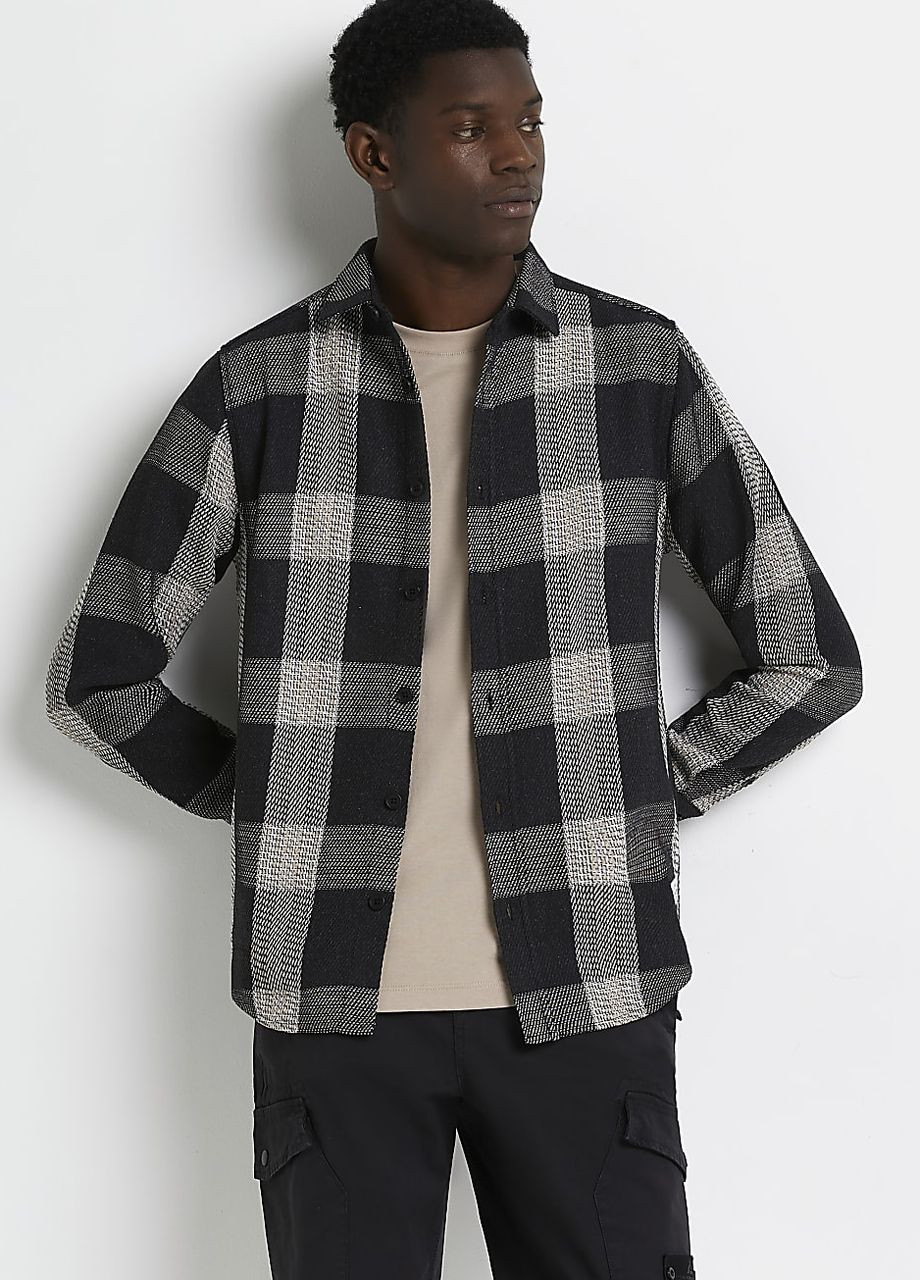 Сорочка демісезон,чорний-білий-бежевий в клітку, River Island (263344651)
