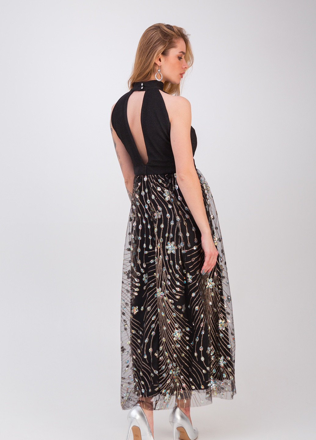 Черное платье мэйбл черный (павлин цветной) Emass