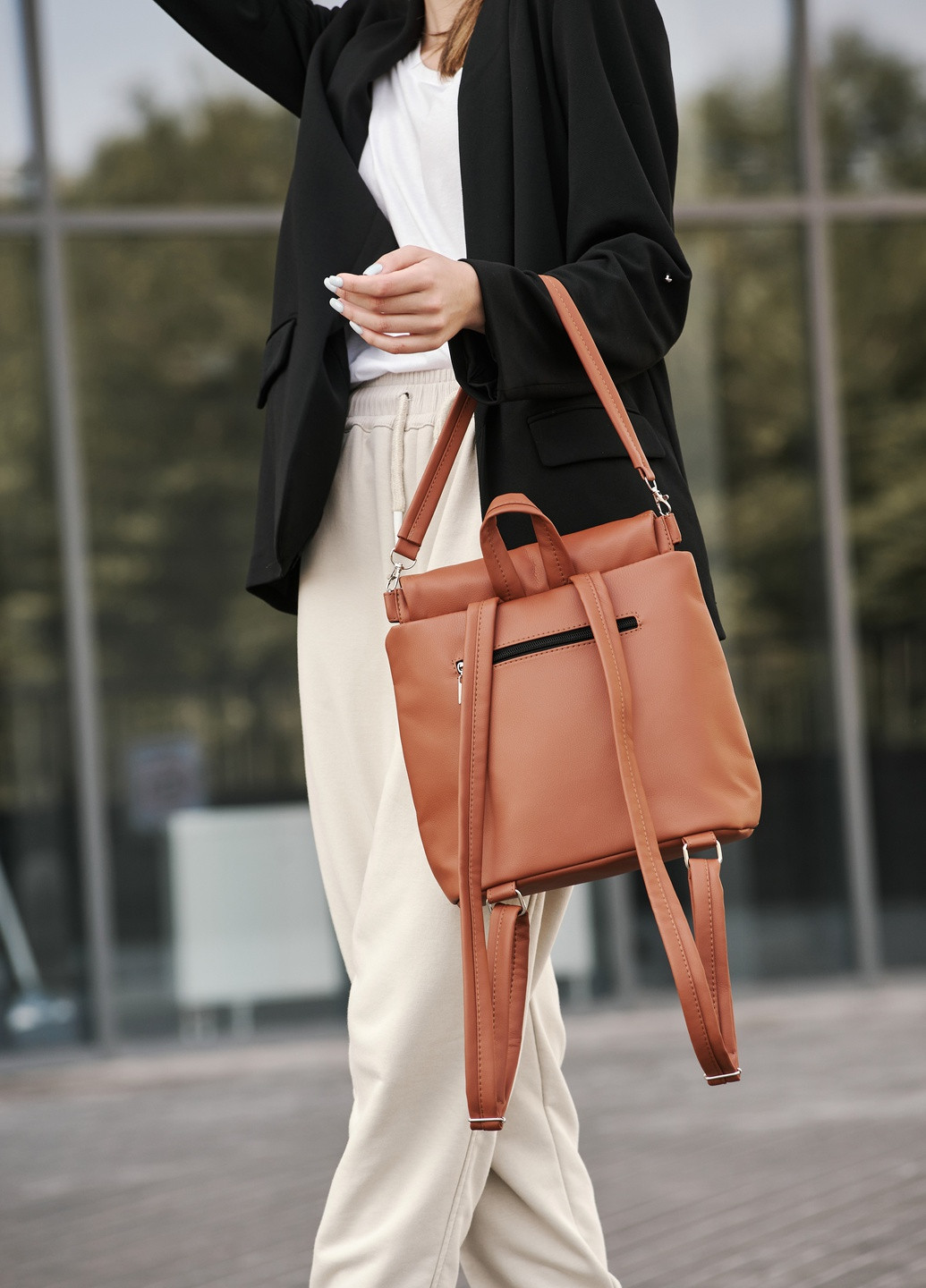 Жіночий рюкзак-сумка Loft строчений коричневий Sambag (259592019)
