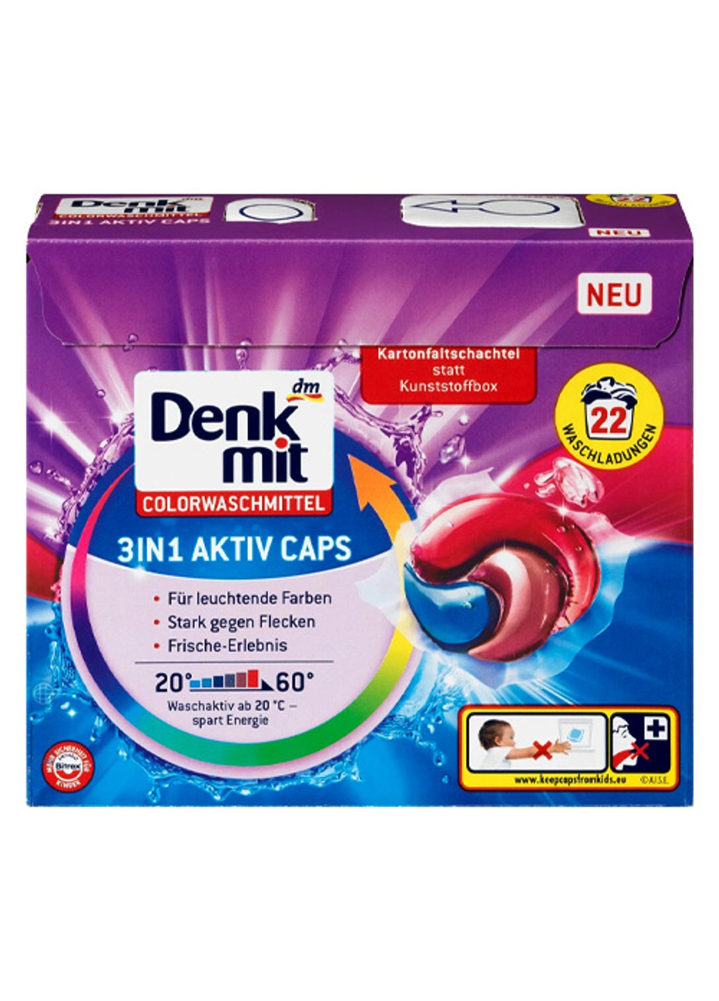 Капсули для прання кольорових речей 3IN1 Aktiv Caps, 22 шт. Denkmit (261555753)