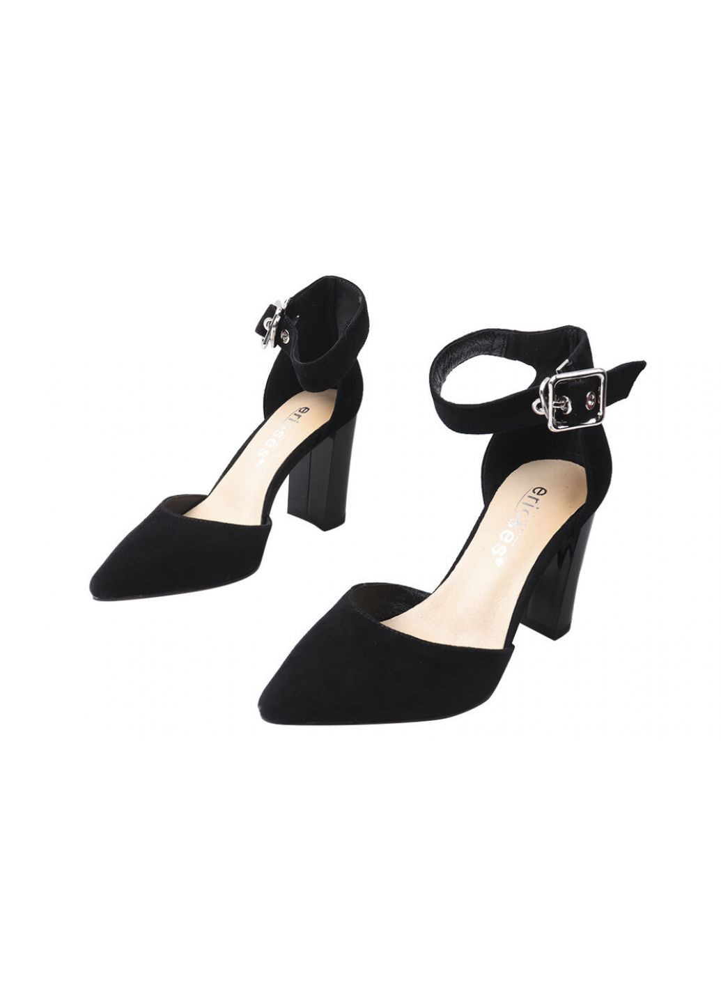 Туфлі жіночі з натуральної замші, на великому каблуці, із закритою п'ятою, колір чорний, Erisses 917-21/22lt (257675510)