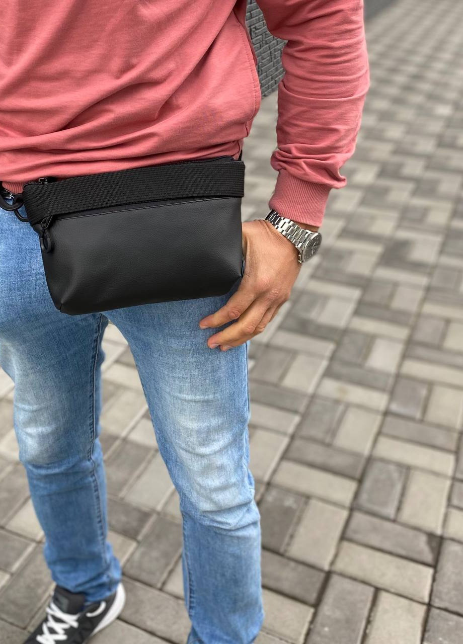 Нагрудная сумка с экокожи бананка поясная черного цвета матовая Street Zeus No Brand (258261918)