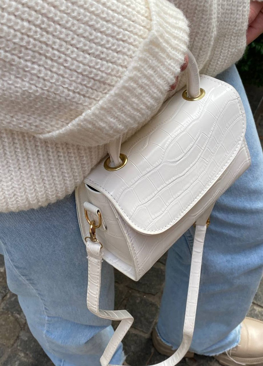 Жіноча крокодилова сумка крос-боді 7314 рептилія біла No Brand (270198076)
