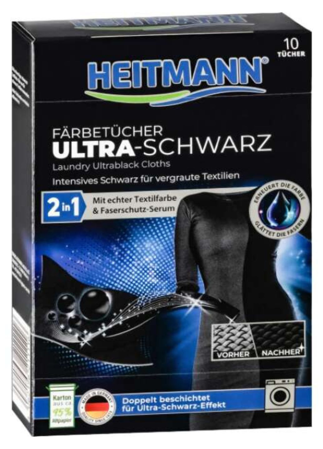 Серветки для відновлення чорних тканин Farbetucher Ultra-Schwarz 2in1 (10 шт) HEITMANN (267724584)