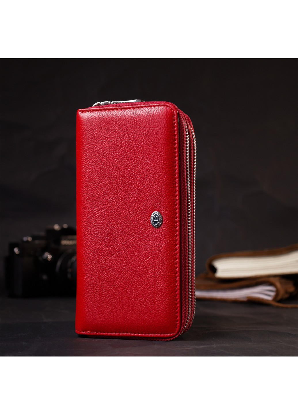 Яркий женский кошелек-клатч с двумя отделениями на молниях 19430 Красный st leather (276457466)