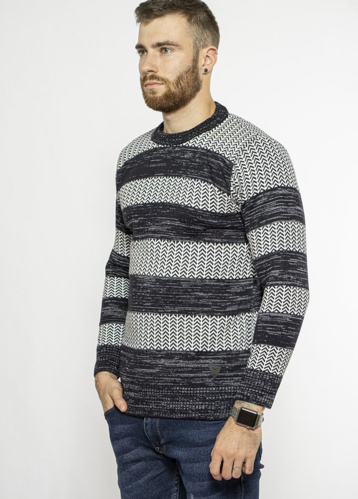 Прозрачный зимний стильный мужской свитер (чернильный-стальной) Time of Style