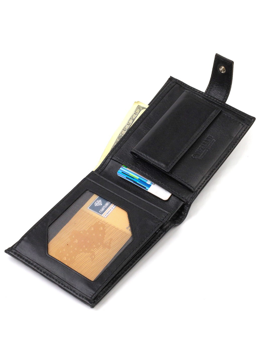Классический мужской бумажник из натуральной гладкой кожи 21792 Черный Canpellini (259874003)