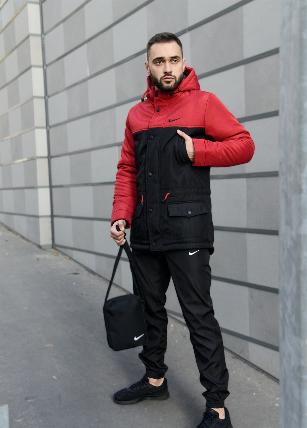 Красная зимняя зимняя мужская парка No Brand