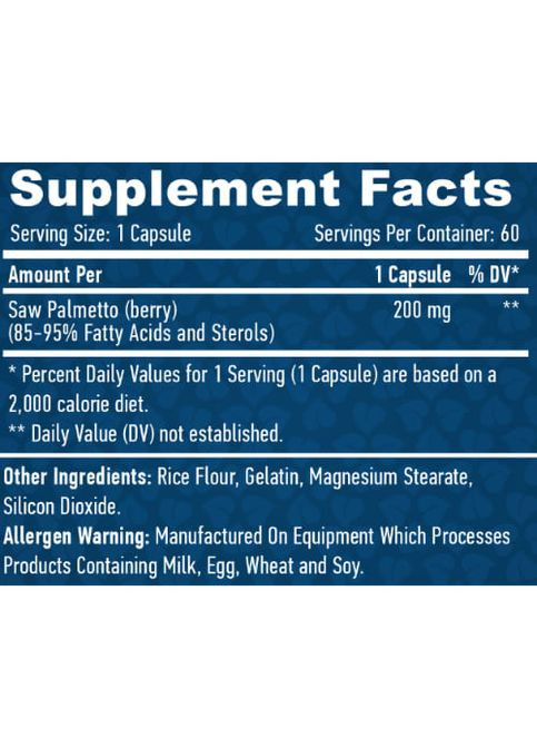 Saw Palmetto 200 mg 60 Caps Haya Labs (266983306)
