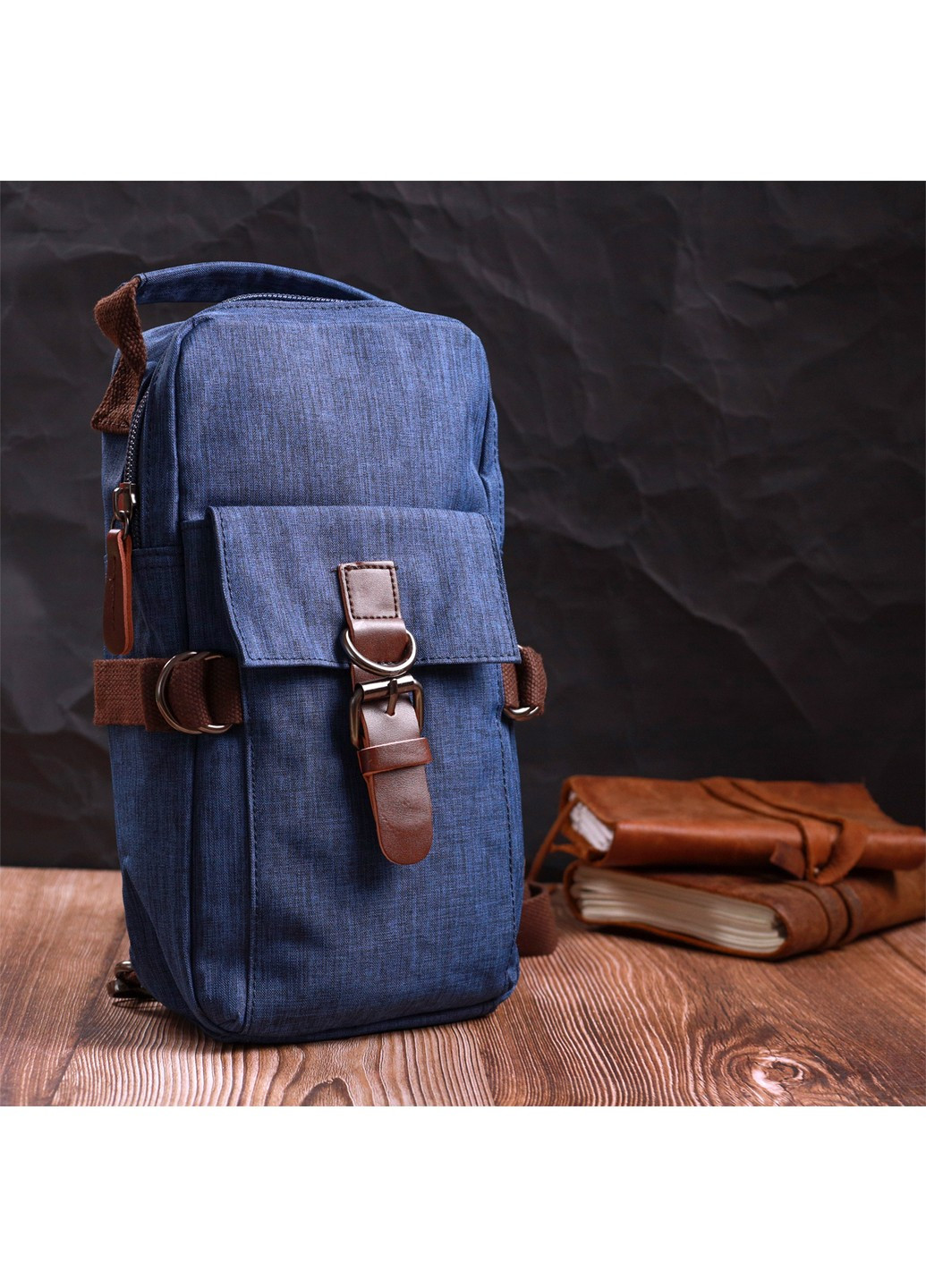 Интересная плечевая сумка для мужчин из плотного текстиля 22190 Синий Vintage (267925339)