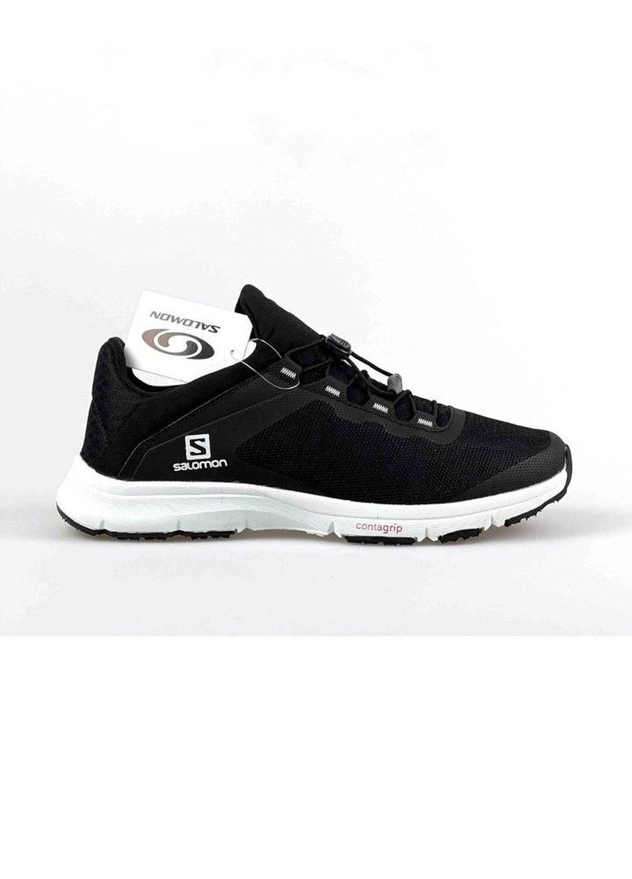 Чорно-білі Осінні чоловічі кросівки чорні з білимм репліка 1в1 «no name» (11517) Salomon Contragrip