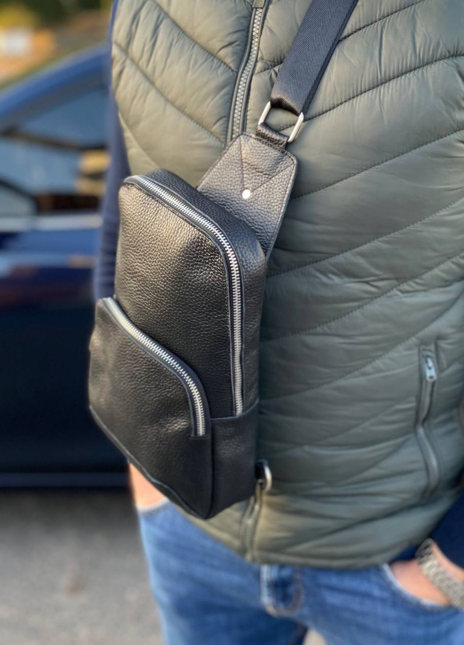 Мужская кожаная нагрудная сумка слинг бананка Yozone No Brand (258662336)