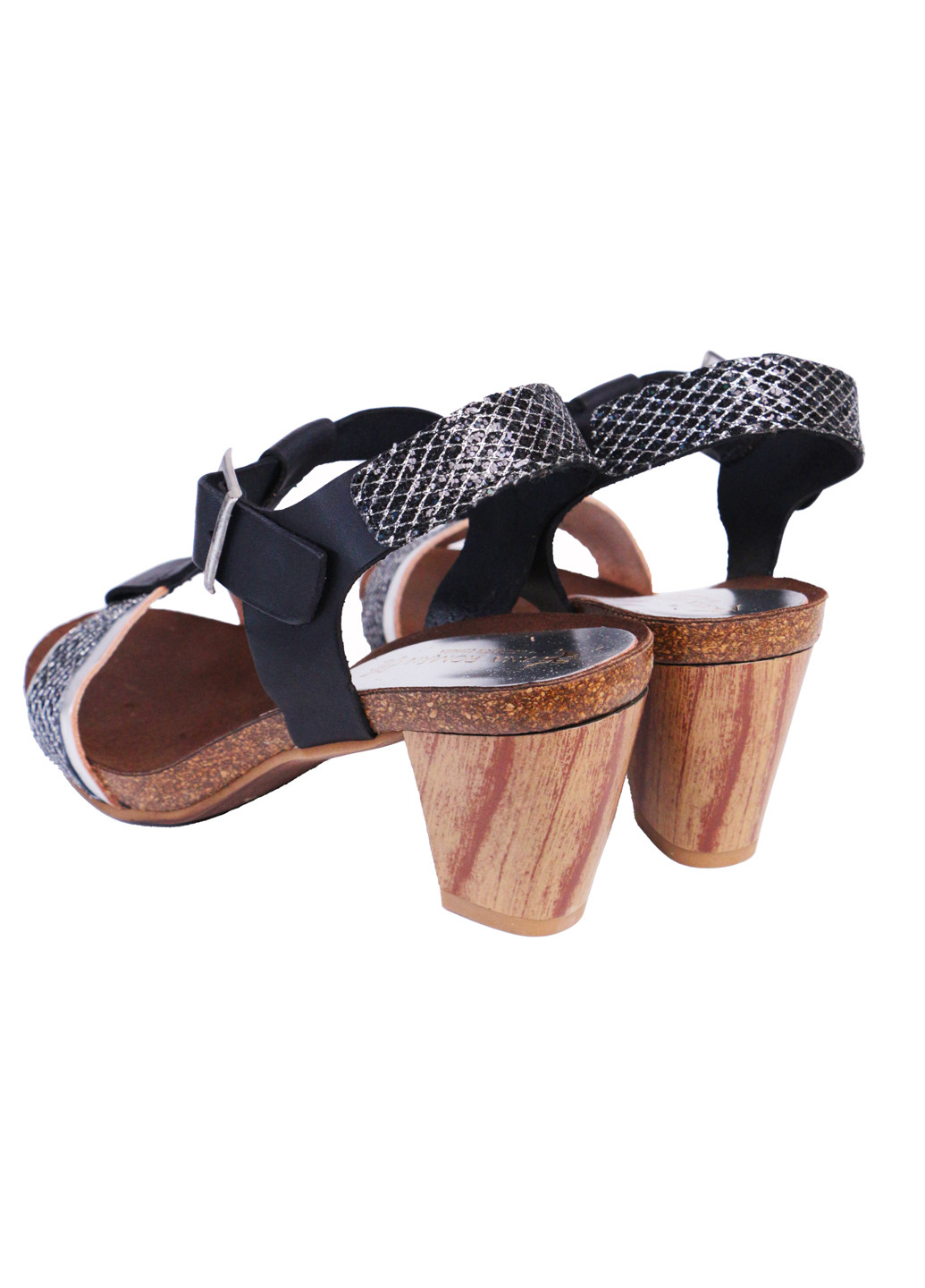 Комбинированные босоножки летние женские натуральная кожа на широком каблуке 36 черно-серебристые a&d Lidl