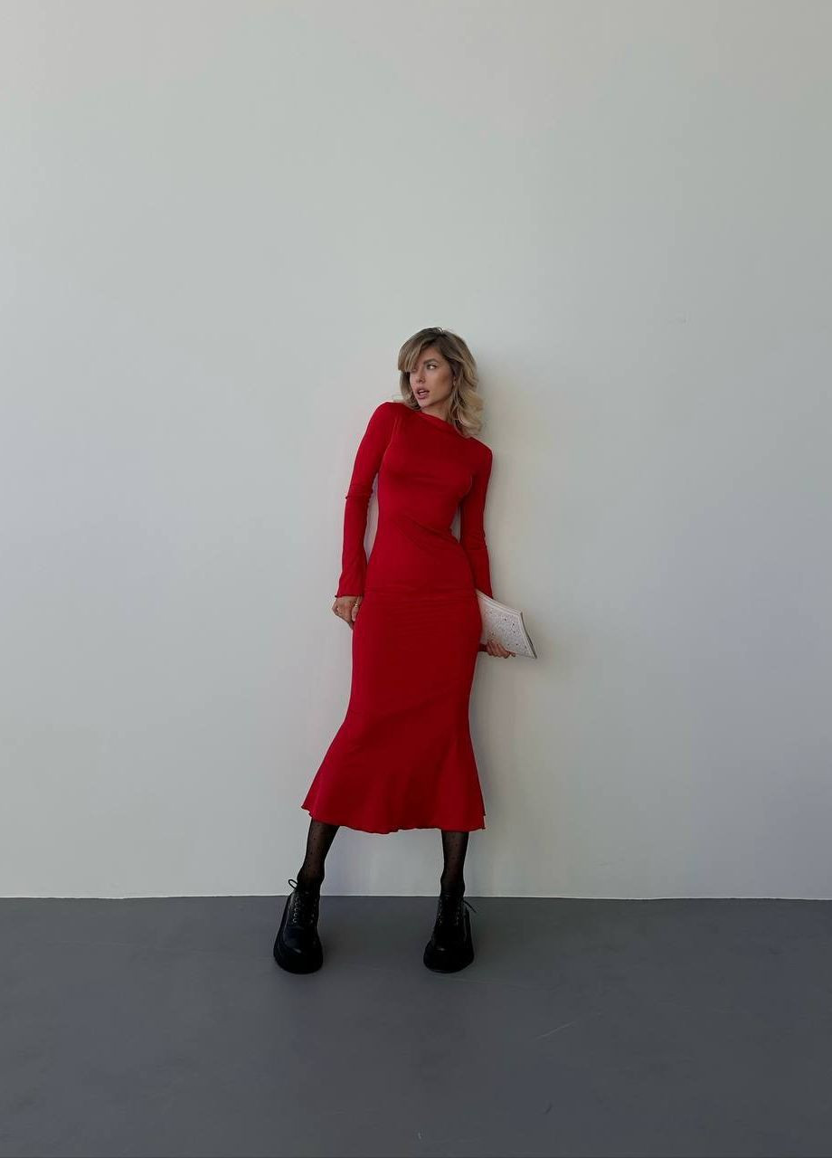 Красное женское платье миди цвет красный р.42/44 448300 New Trend