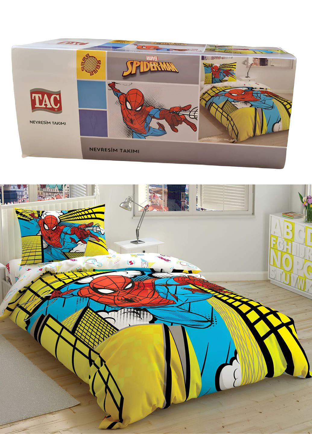 Комплект постельного белья ранфорс, простынь на резинке, для ребенка, подростка Tac disney spiderman exciting jump (272820936)