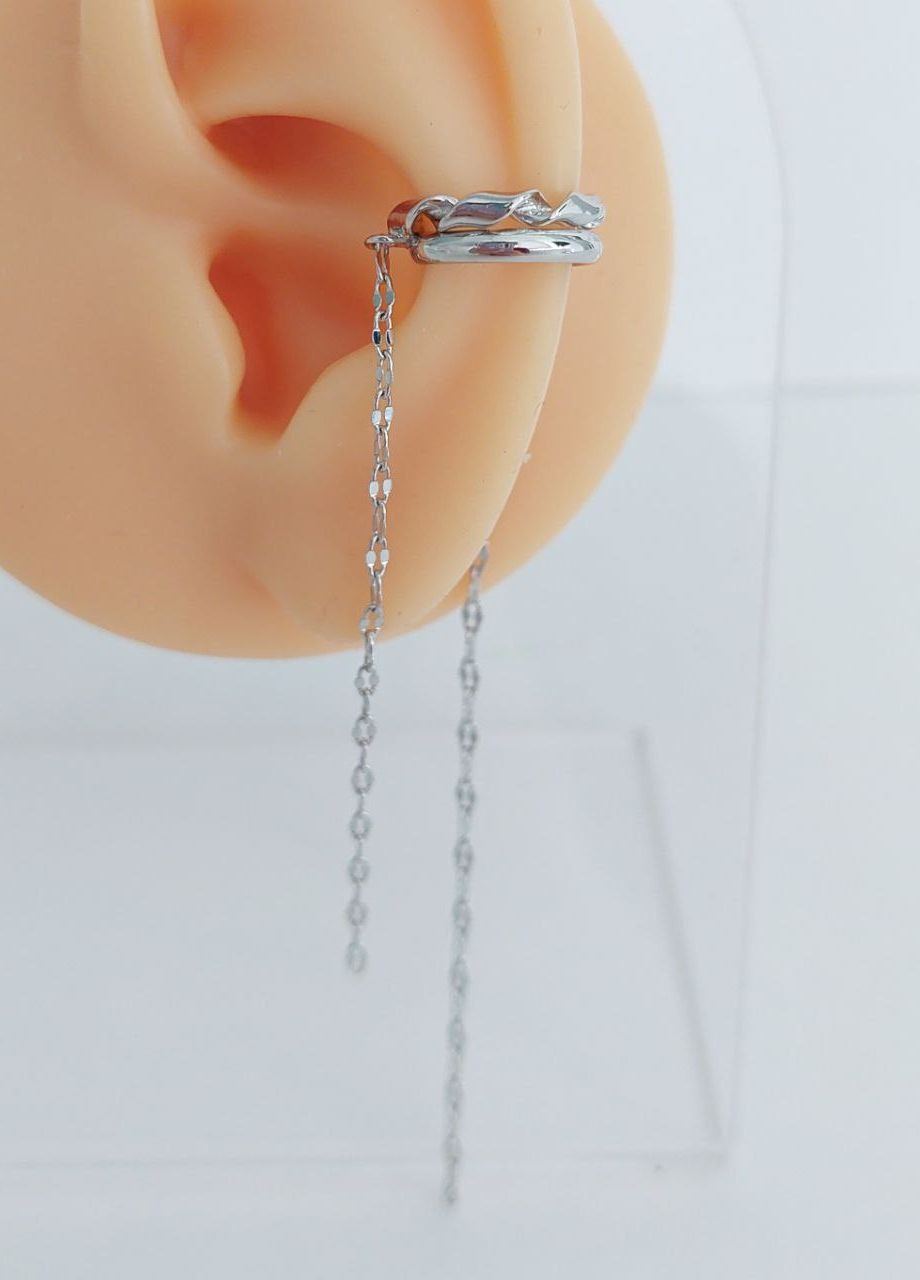 Серьга каффа на ухо с цепочками (1 шт) MK1262 серебряный DeKolie (262087506)