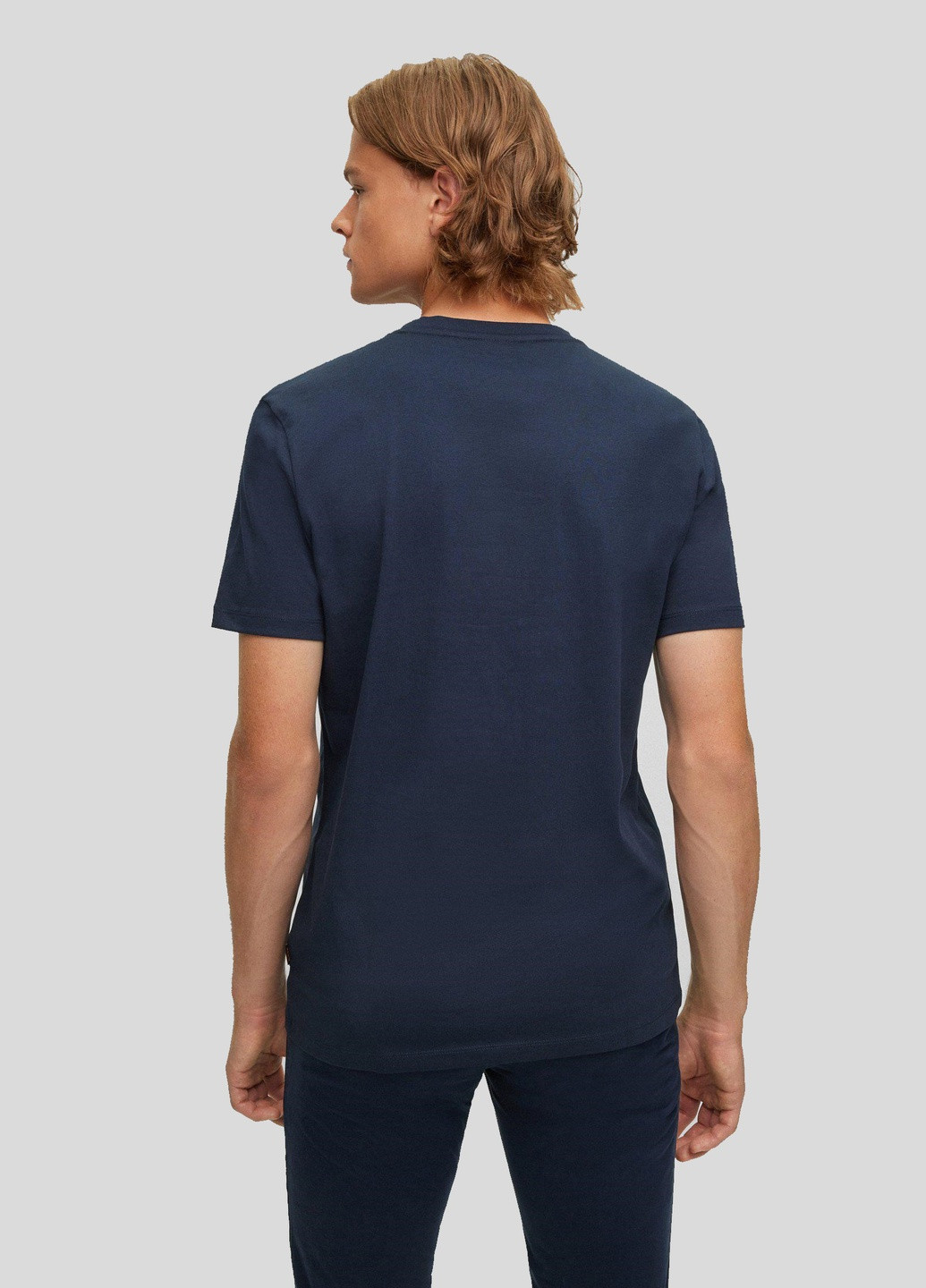 Темно-синяя футболка мужская Hugo Boss Logo Label Patch