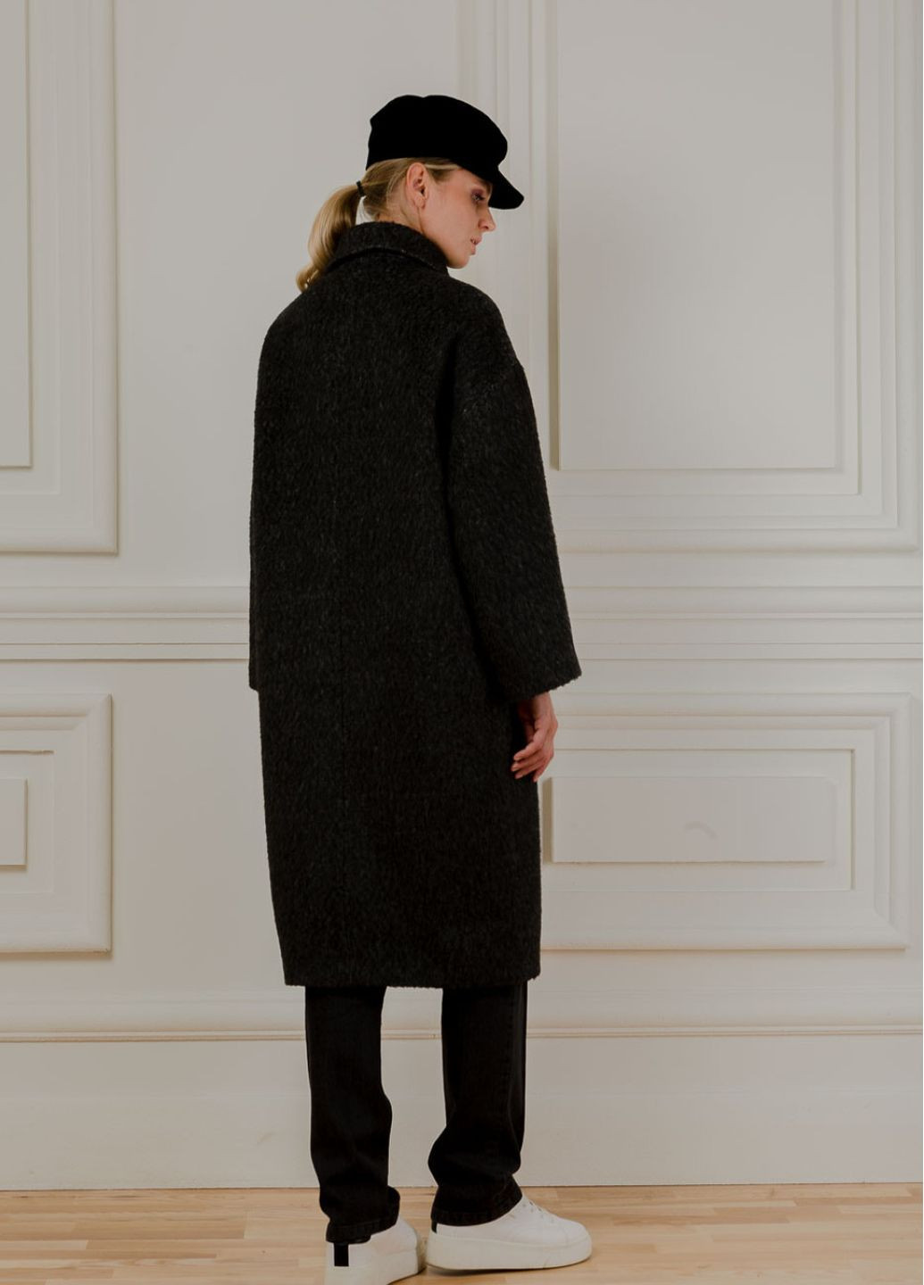 Черное демисезонное Шерстяное пальто Шарлотта двубортное Dolcedonna