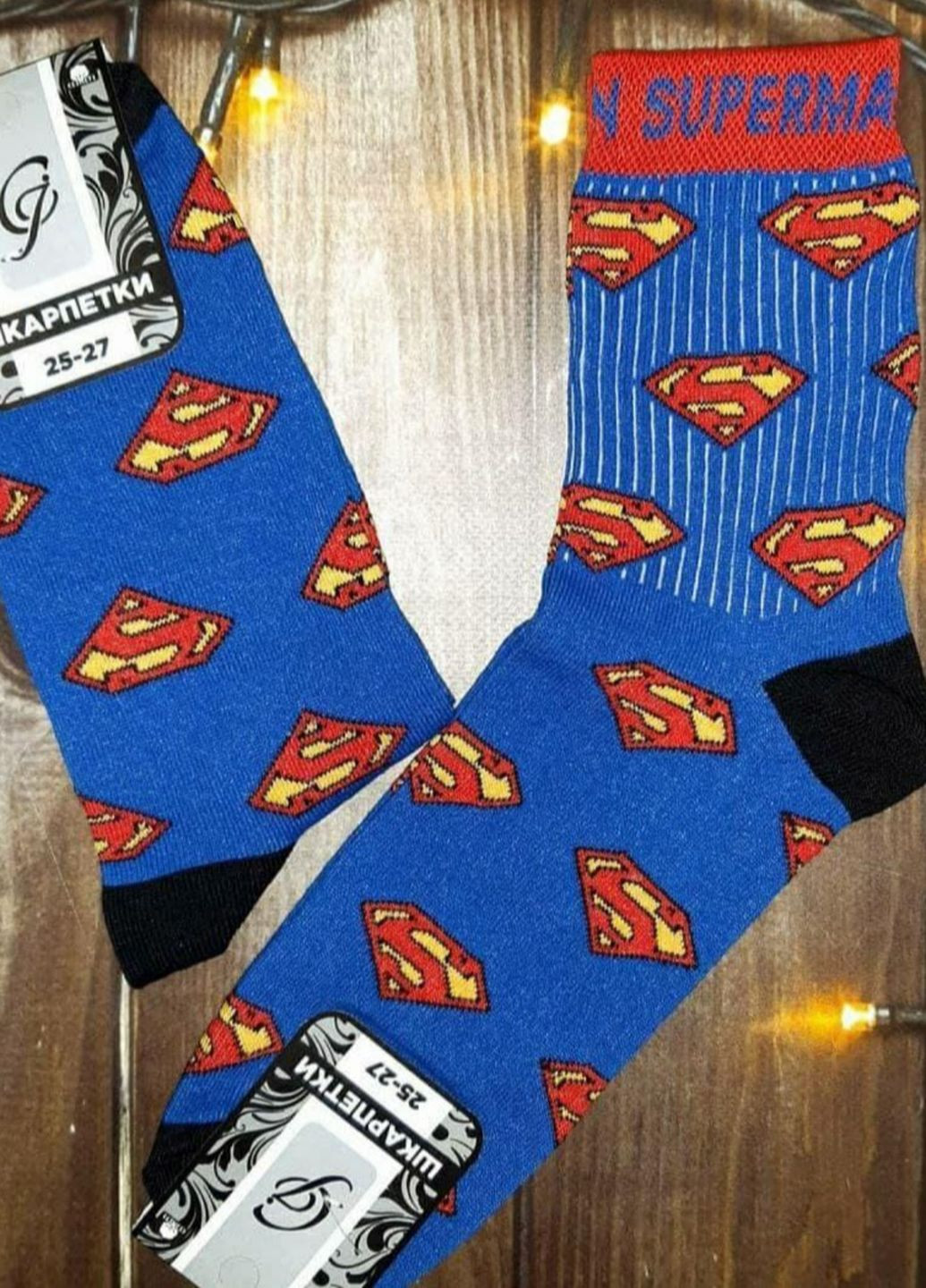Модні високі сині шкарпетки прикол з принтом Супер Мен No Brand (266624416)