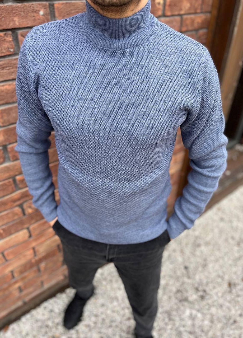 Серо-голубой зимний мужской базовый свитер No Brand