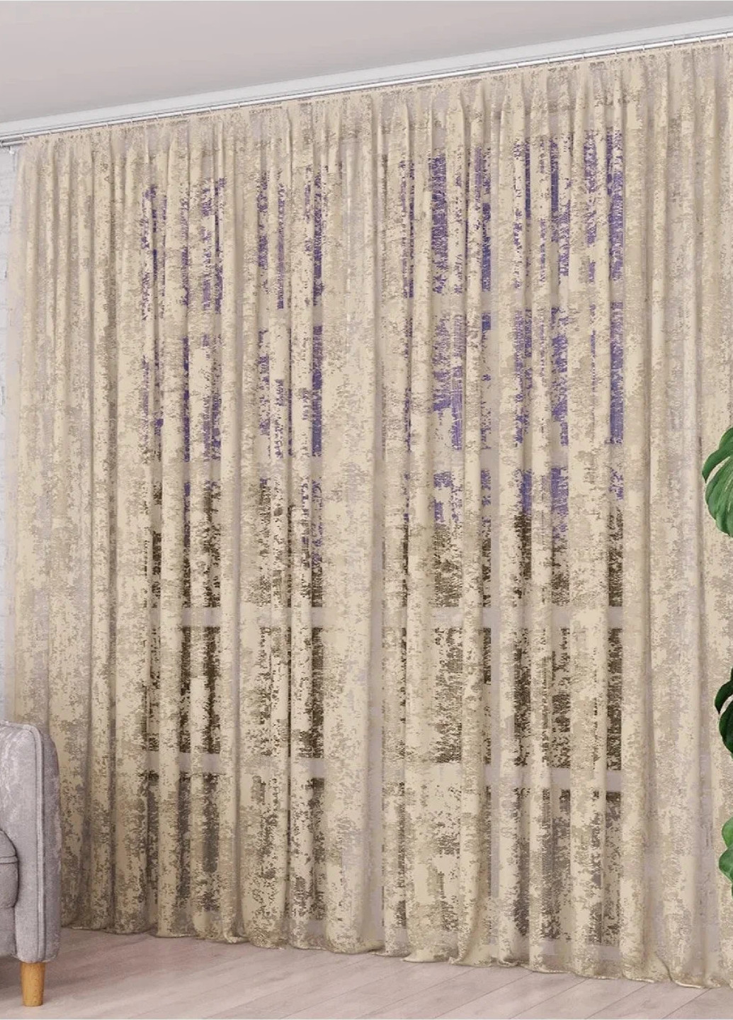 Пошитый тюль, золотистый мраморный жакард, ширина 300 см, высота 270 см No Brand (258691602)