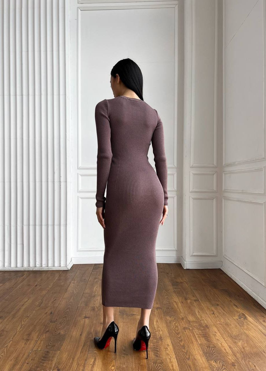 Коричневое женское макси платье мелкой вязки цвет коричневый р.42/46 446049 New Trend