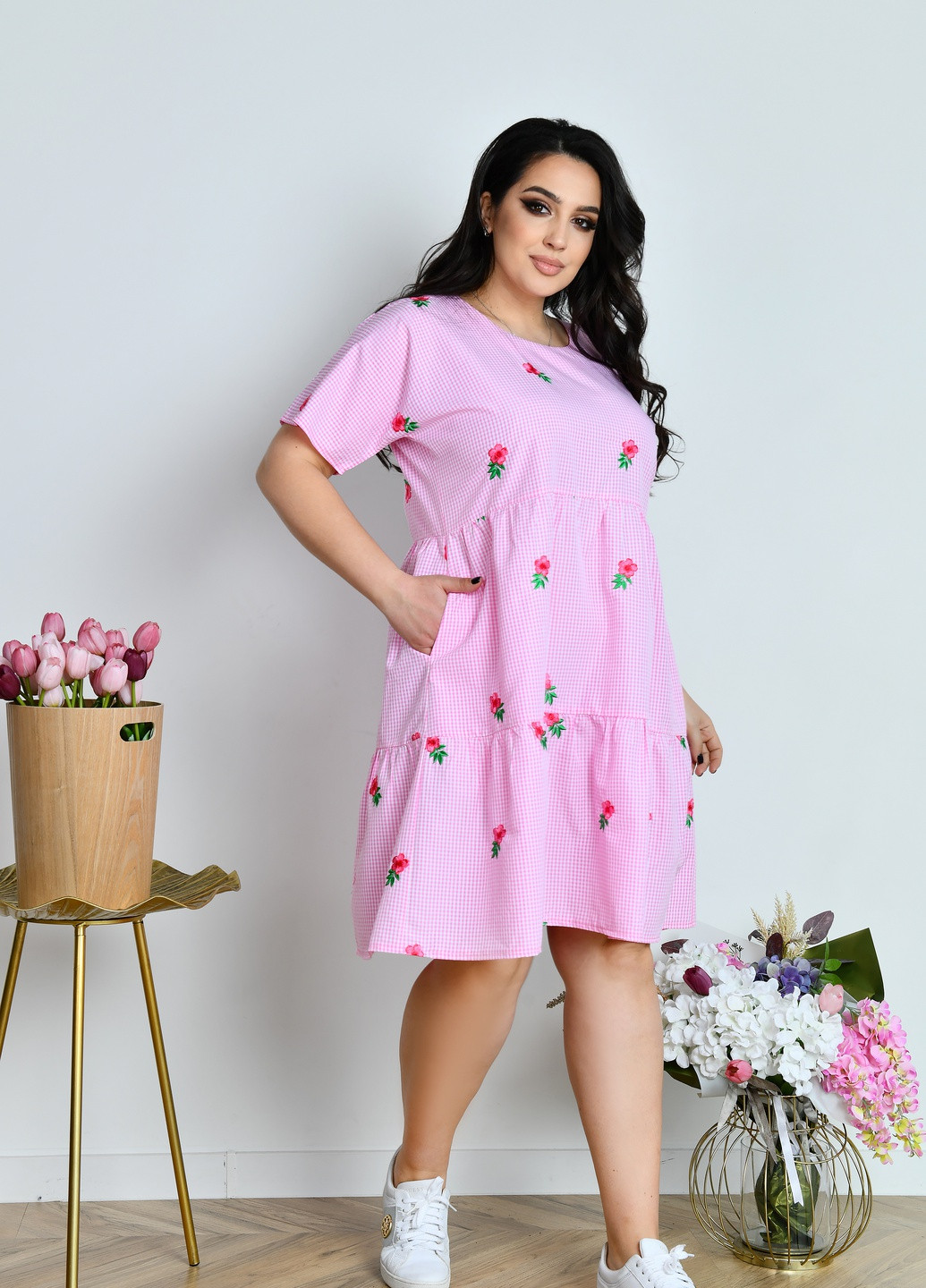 Розовое платье женское летнее из коттона DIMODA