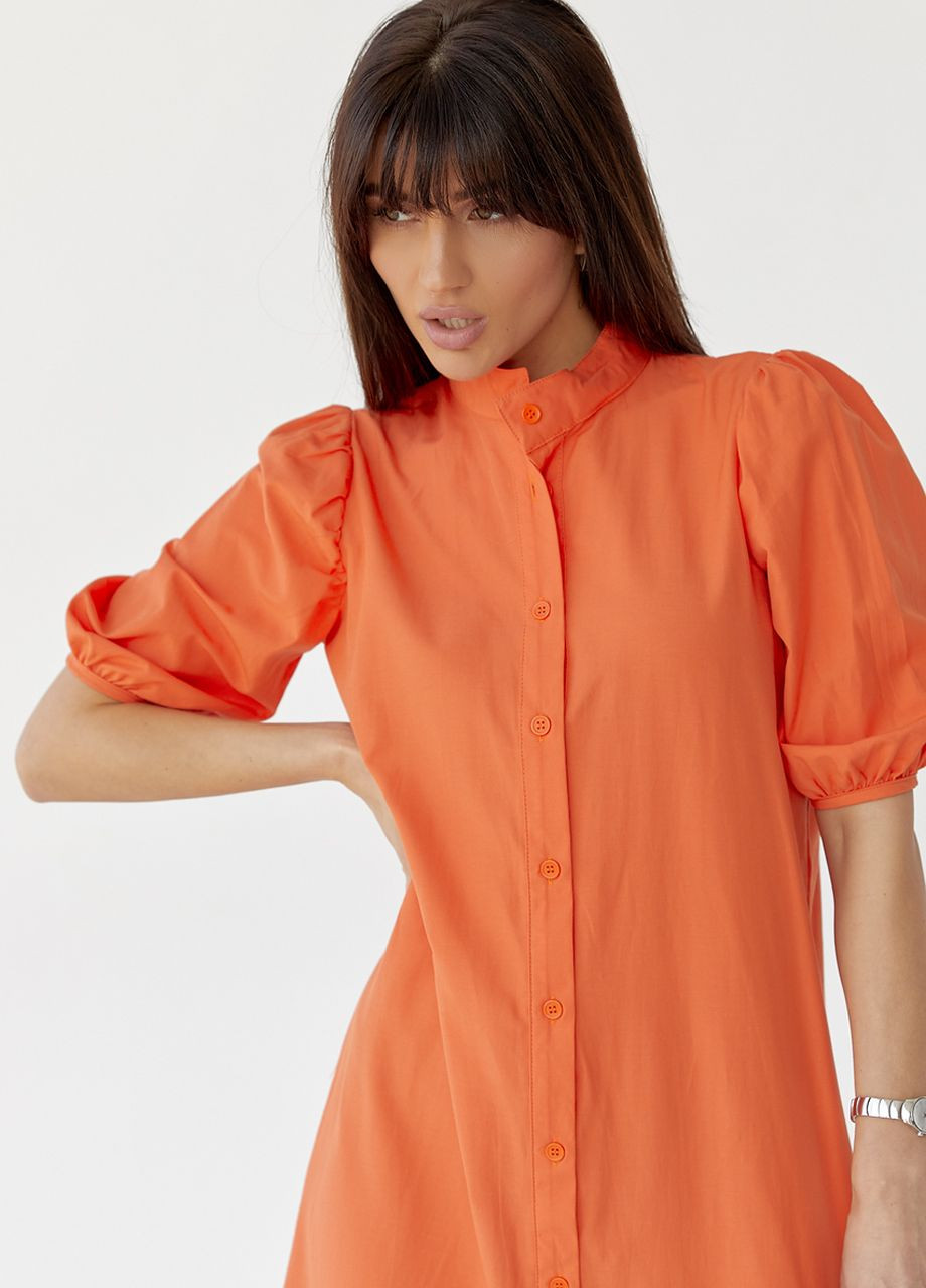 Оранжевое откровенный длинное платье на пуговицах с оборкой по низу - оранжевый Lurex