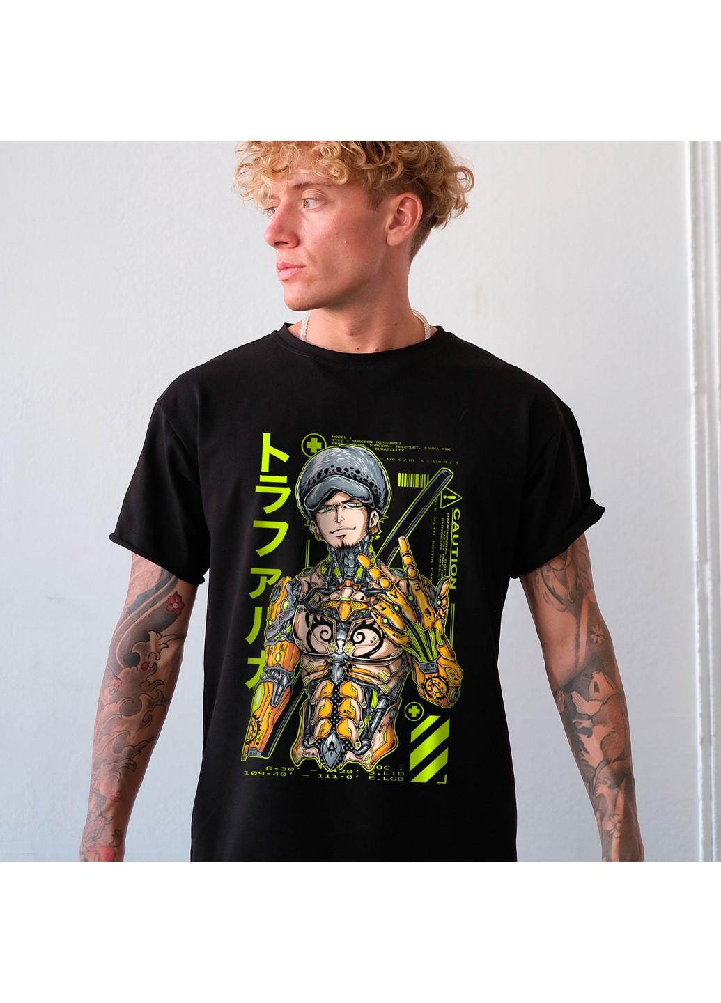 Черная футболка с принтом ван пис - кибер трафальгар ло No Brand