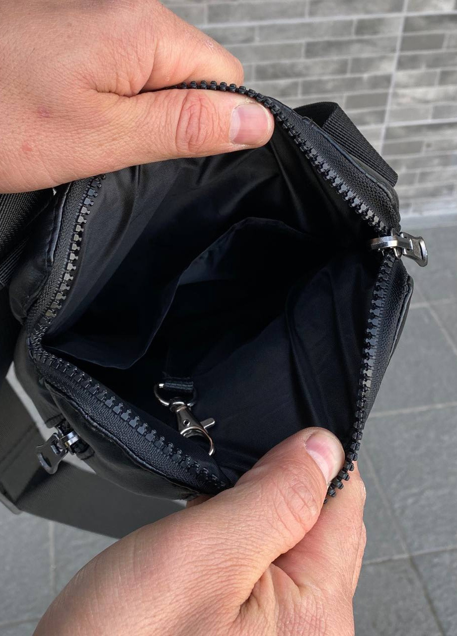 Чоловіча сумка барсетка через плече месенджер на 5 відділень чорна екошкіра Slim Yupiter No Brand (258243779)