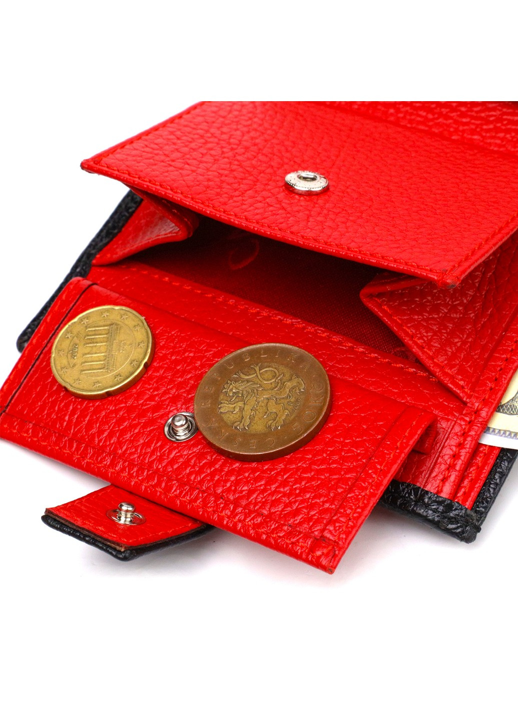 Стильний чоловічий гаманець у комбінації двох кольорів із натуральної зернистої шкіри 21728 Чорний Canpellini (259815743)