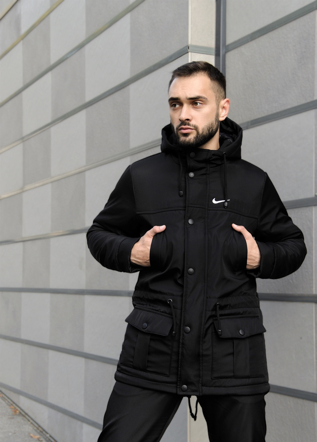 Черная зимняя зимняя мужская парка (копия) No Brand