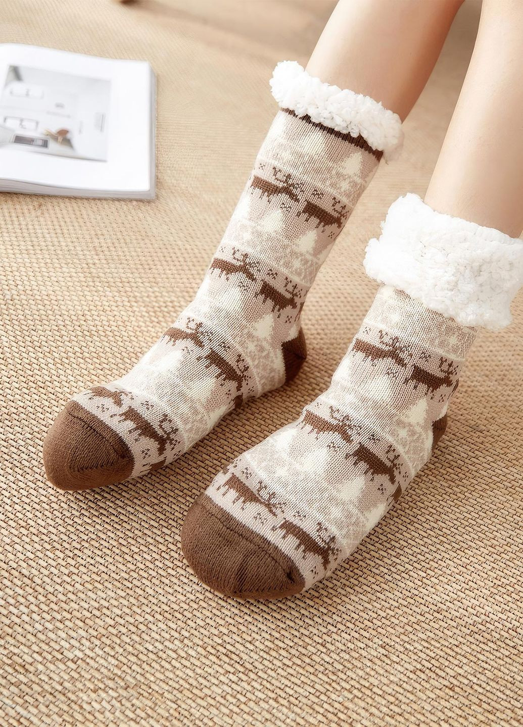Коричневі шкарпетки жіночі високі махра комплект 2 пари / теплі зимові махрові носки еко хутро розмір 35-40 бірюза+коричневий 69187 DobraMAMA новорічні (267155334)