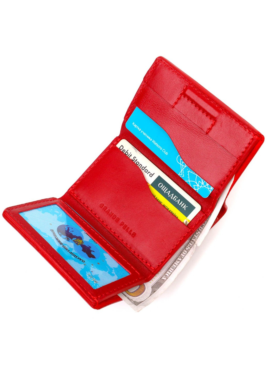 Невелике жіноче портмоне в три складення 16785 Червоний Grande Pelle (260359853)