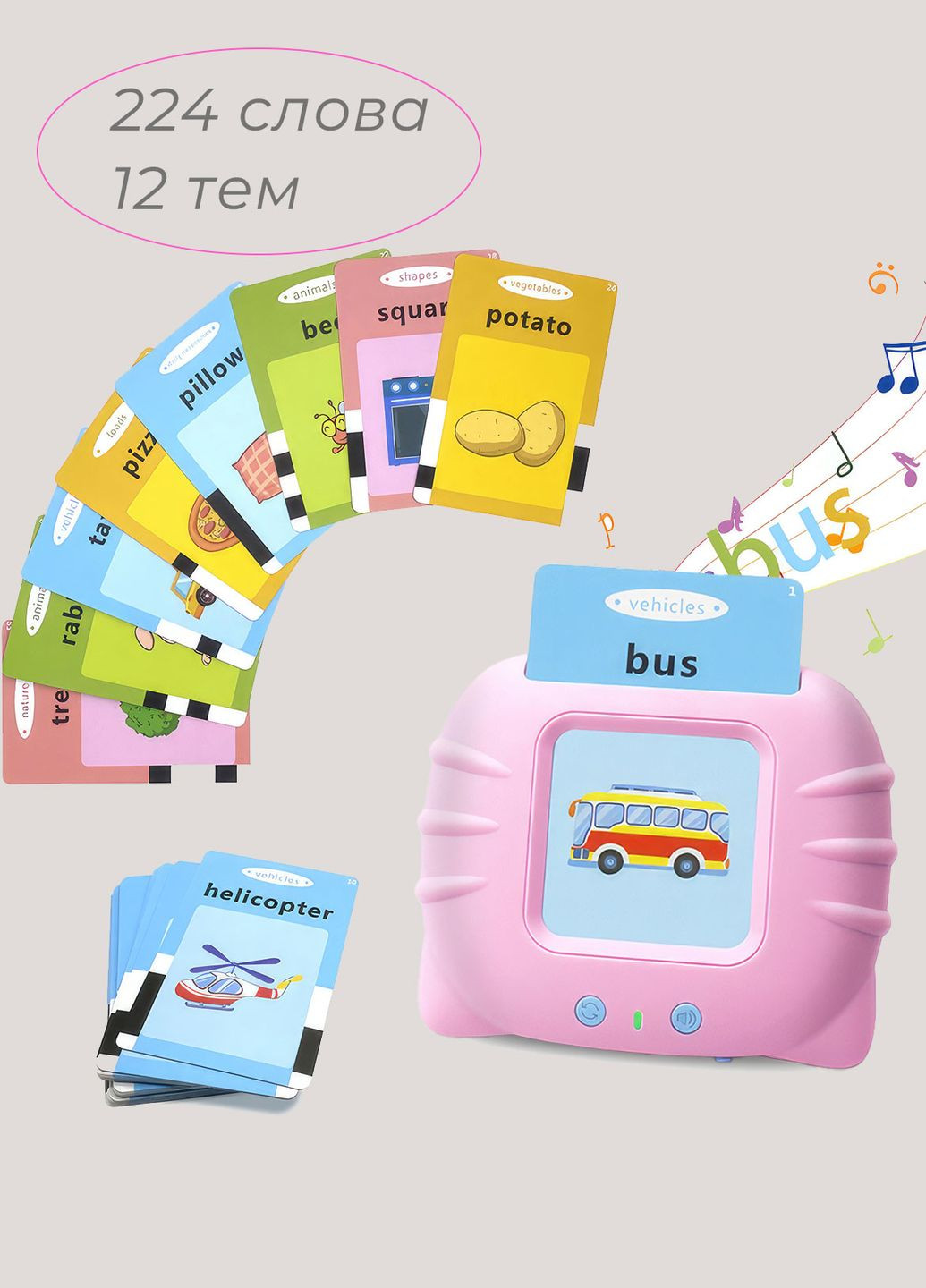 Детские развивающие карточки Монтессори для изучения английского языка/112 карточек /224 слова Розовый 68932 OnePro (266824050)