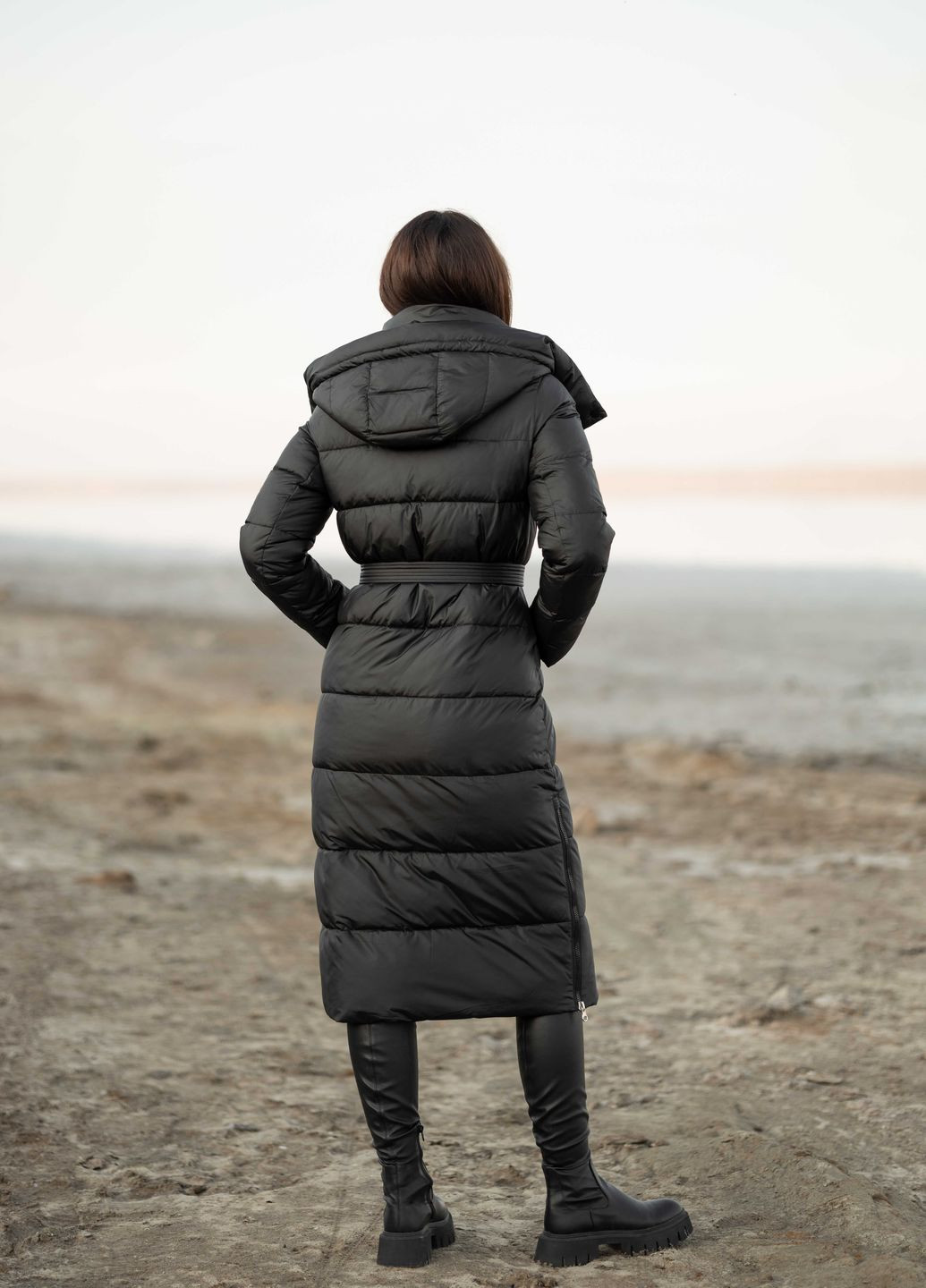 Чорне зимнє Жіноче зимове довге пальто чорне 70682 Fodarlloy