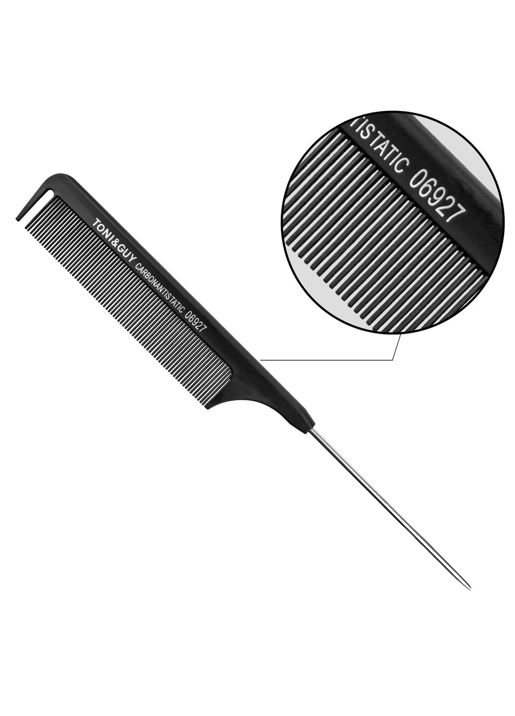 Гребінець для волосся Carbon T&G чорний з металевою ручкою 06927 гребінець для перукаря гребінець для стрижки Toni & Guy (262292236)