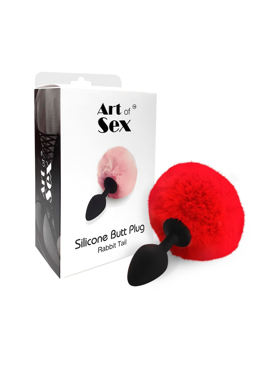 Силиконовая анальная пробка М - Silicone Bunny Tails Butt plug Red, диаметр 3,5 см Art of Sex (269007142)