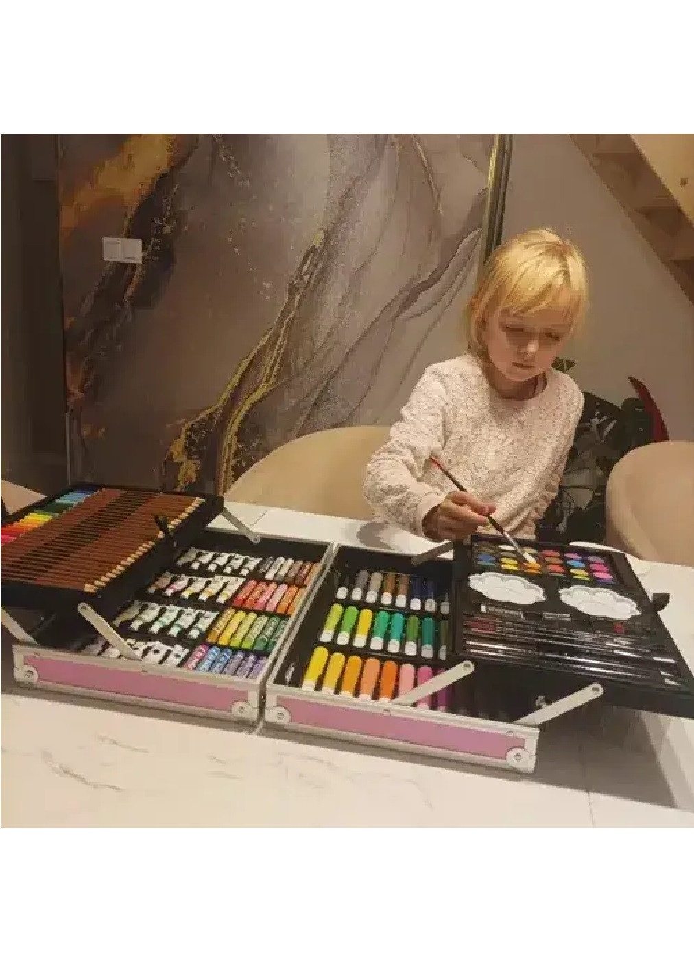 Великий дитячий художній набір для малювання у валізі 145 предметів для дітей 34х23х8,5 см (475968-Prob) Єдиноріг Unbranded (275068602)