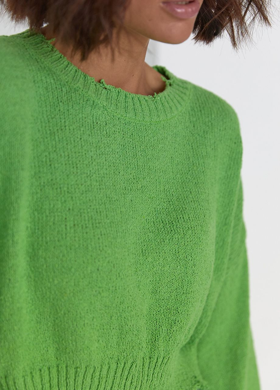 Зеленый демисезонный короткий джемпер с рваными краями - зеленый Lurex