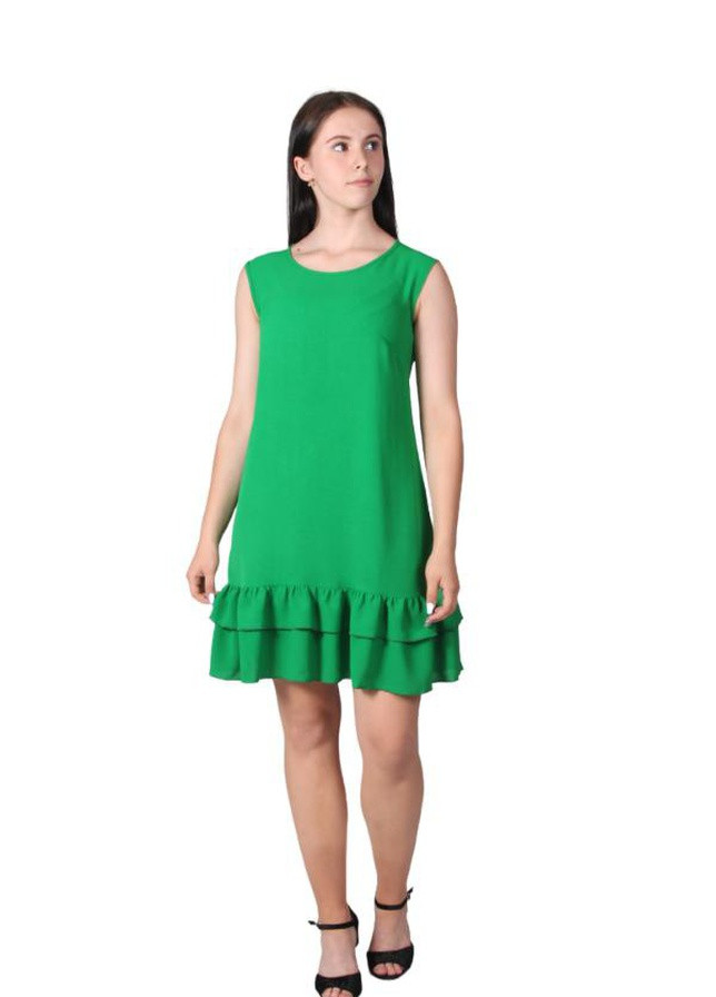 Зелена кежуал сукня жіноча 439 однотонний жатка зелена Актуаль