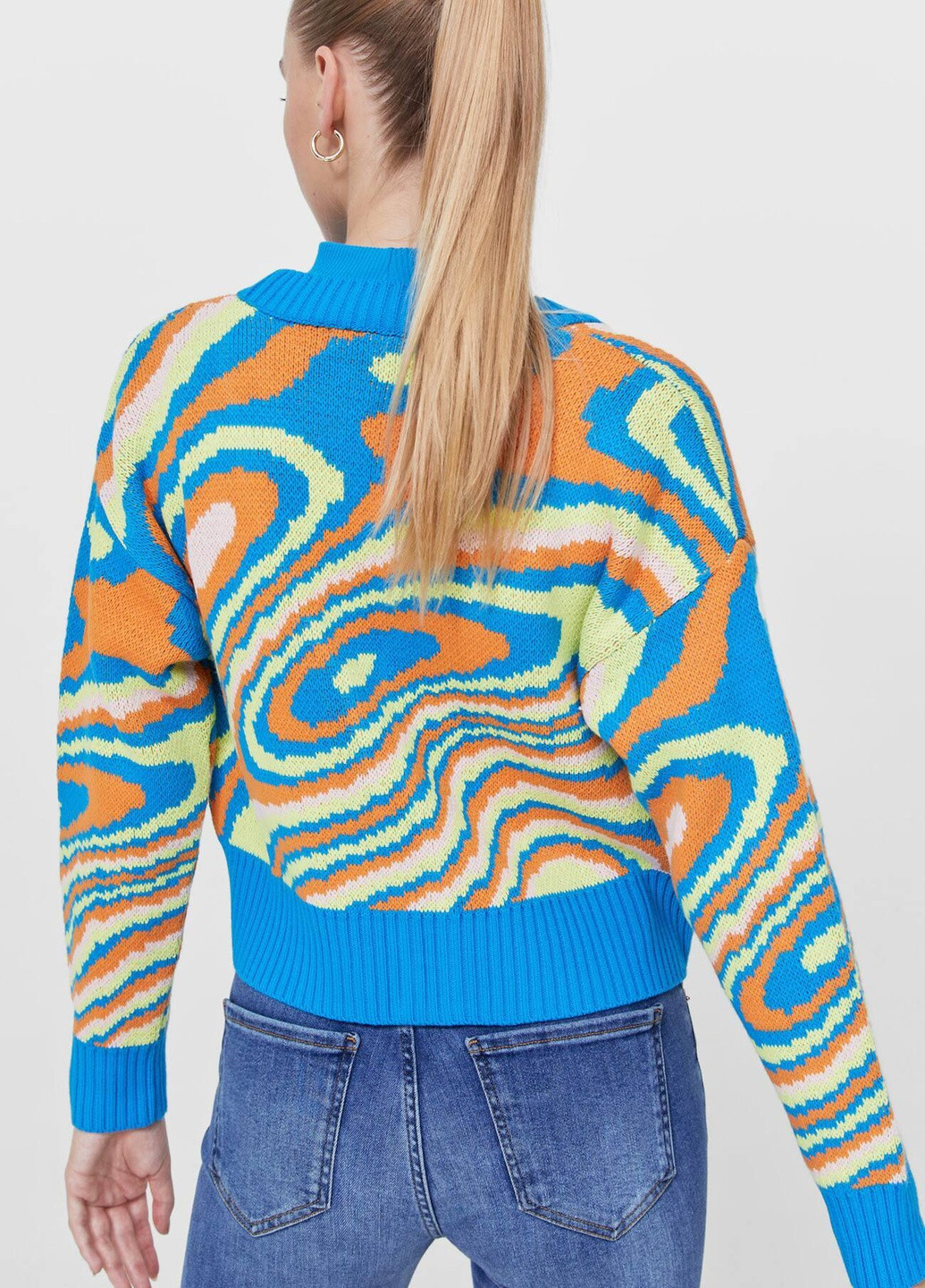 Кардиган зима,блакитний в кольорові візерунки, Stradivarius (256797559)