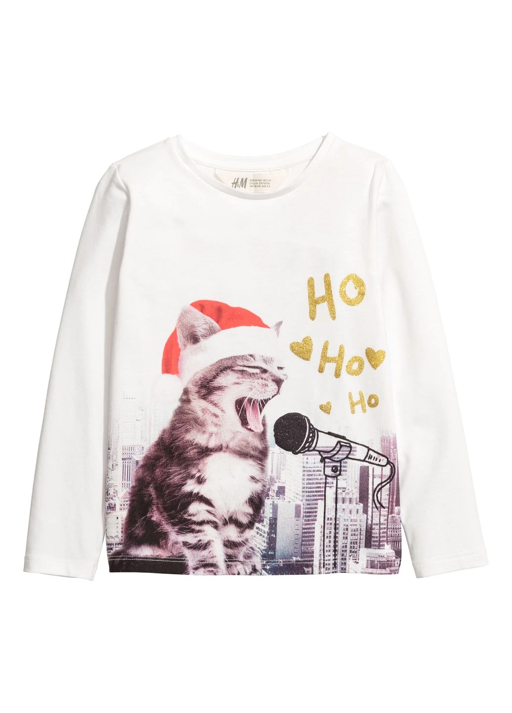 Лонгслив,белый с принтом, H&M (270010645)