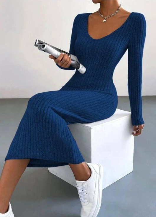 Светло-синее женское платье трикотаж ангора миди темно синего цвета р.48/50 396527 New Trend