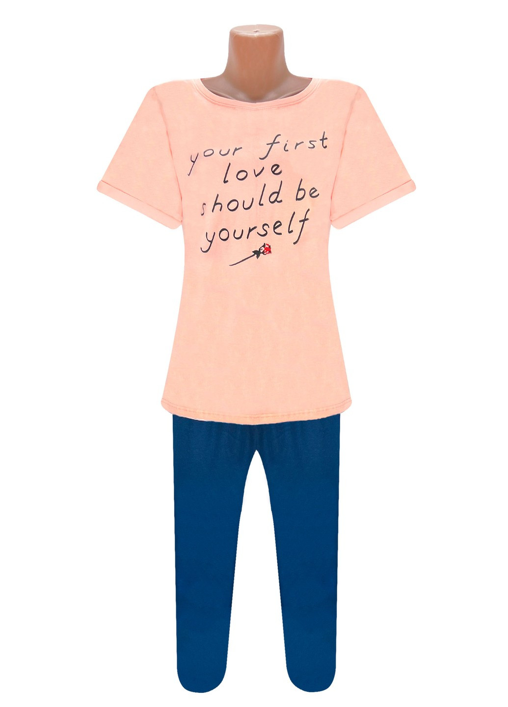 Персикова всесезон комплект футболка та бриджі туніка + бриджі Жемчужина стилей 4503