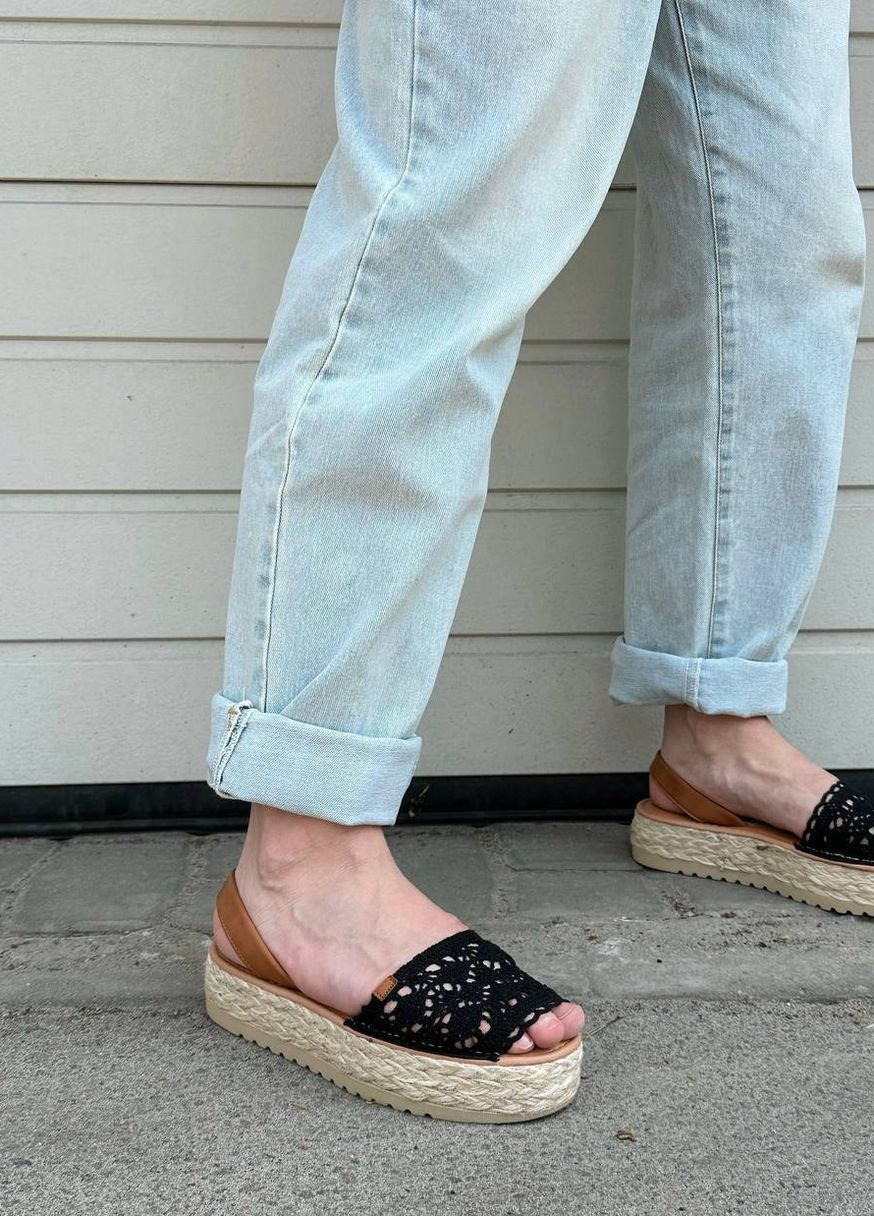 Черные босоножки Vakko без застежки с с кружевомм